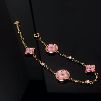 [Windsor Jewelry]STAR AND SUN 4 MOTIF PINK MOP PINK GOLD BRACELET