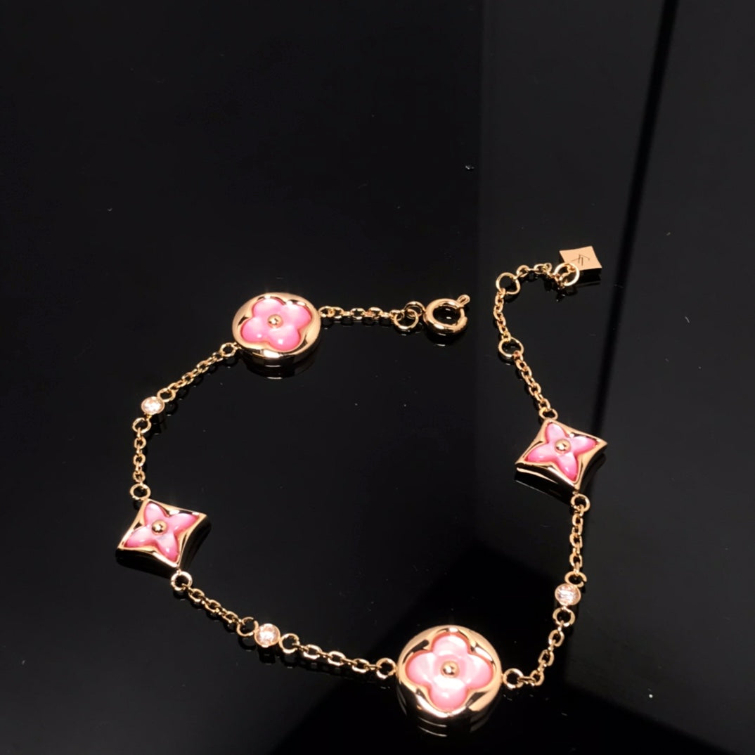 [Windsor Jewelry]STAR AND SUN 4 MOTIF PINK MOP PINK GOLD BRACELET