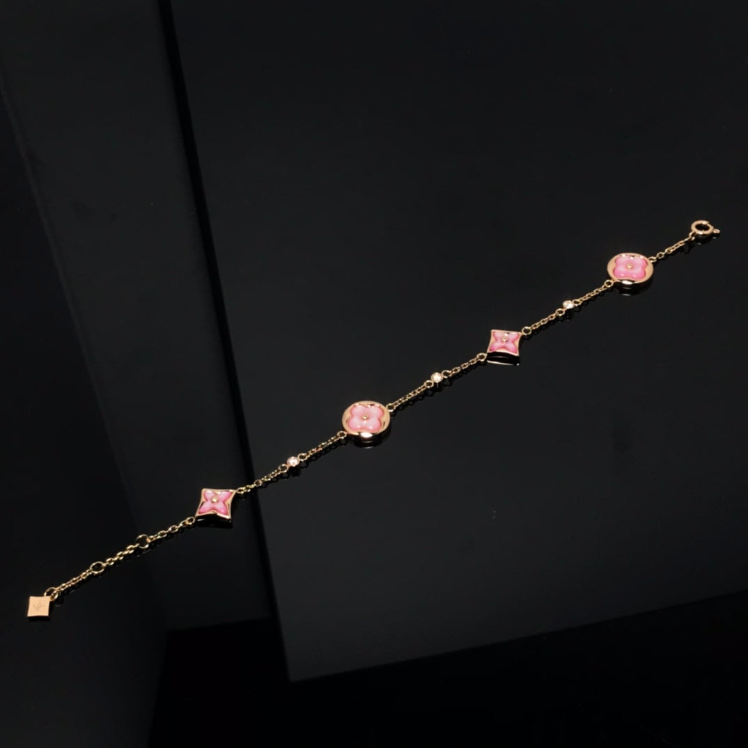 [Windsor Jewelry]STAR AND SUN 4 MOTIF PINK MOP PINK GOLD BRACELET