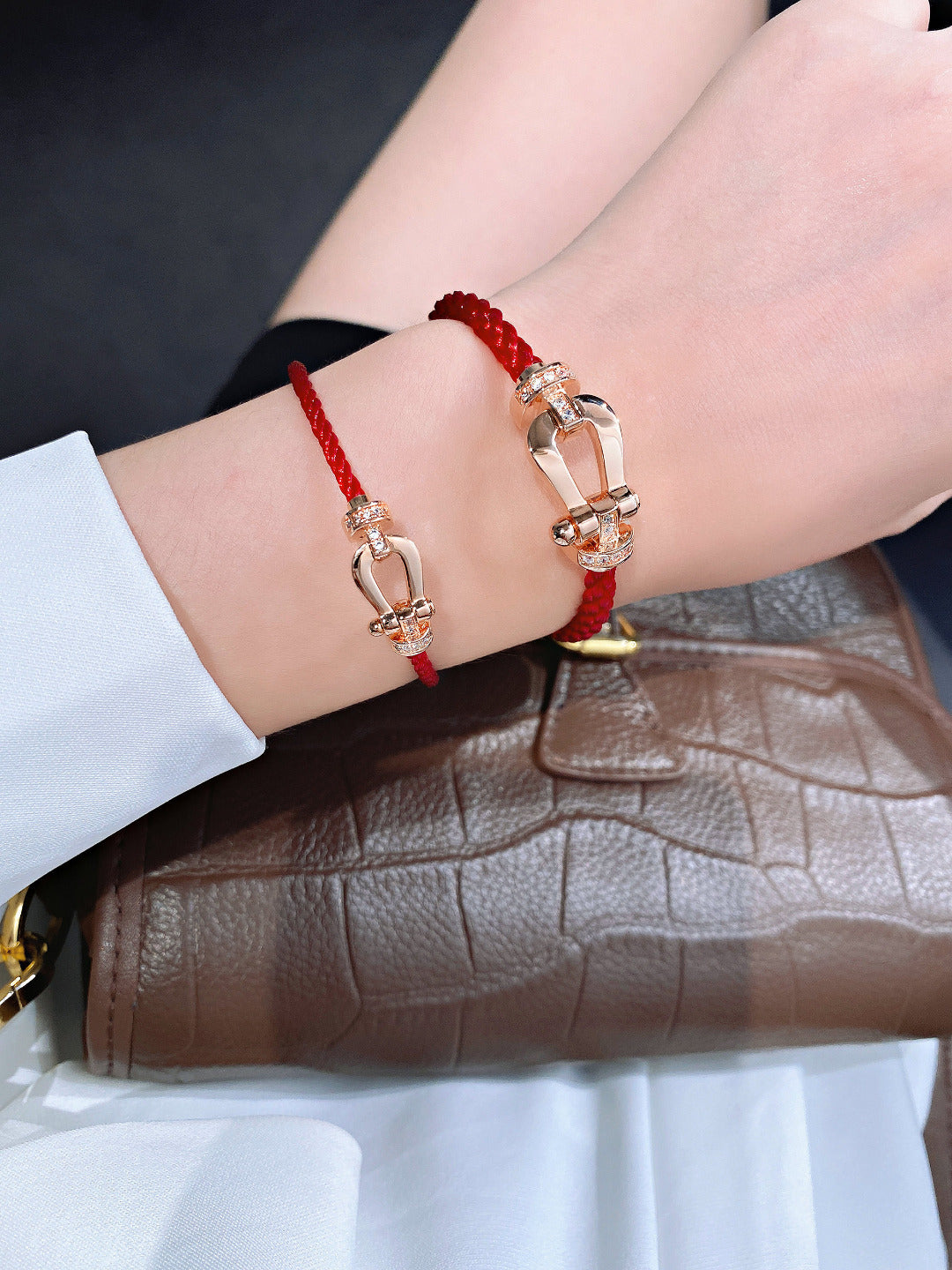 [Windsor Jewelry]FORCE 10 HALF DIAMOND PINK GOLD RED CORDERI LARGE AND MEDIUM MODEL