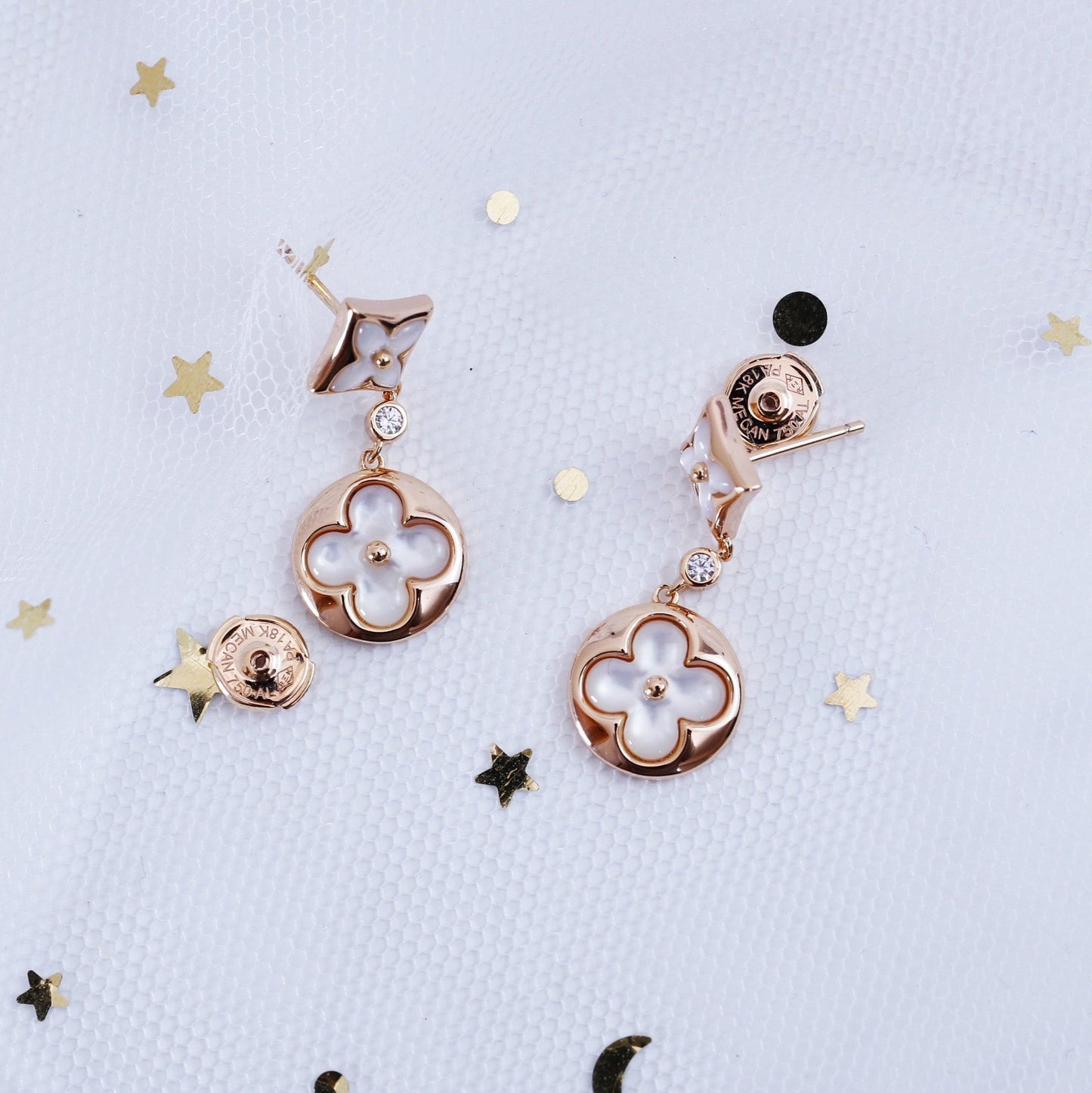 [Windsor Jewelry]STAR AND SUN PINK GOLD MOP DROP EARRINGS