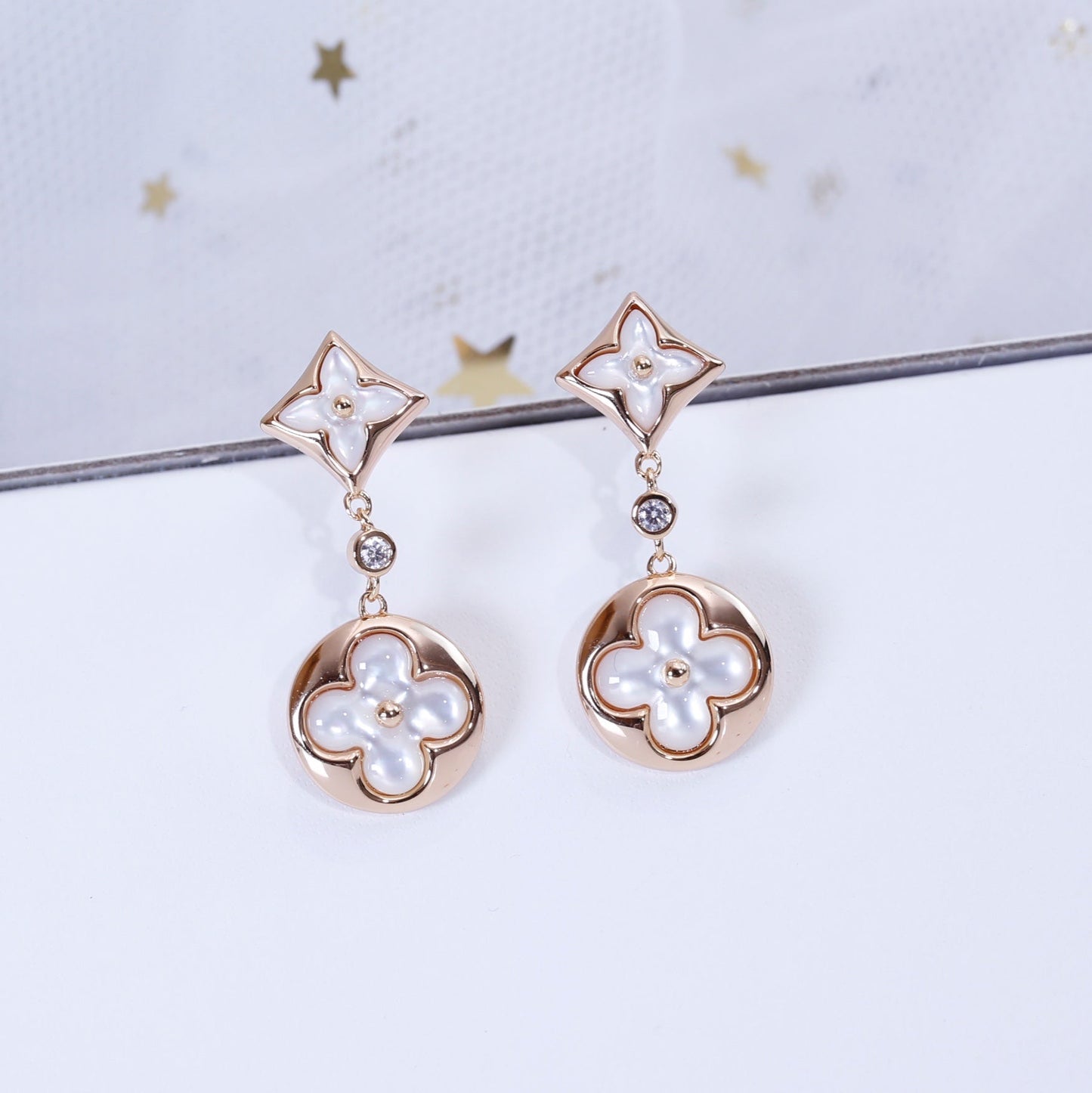 [Windsor Jewelry]STAR AND SUN PINK GOLD MOP DROP EARRINGS