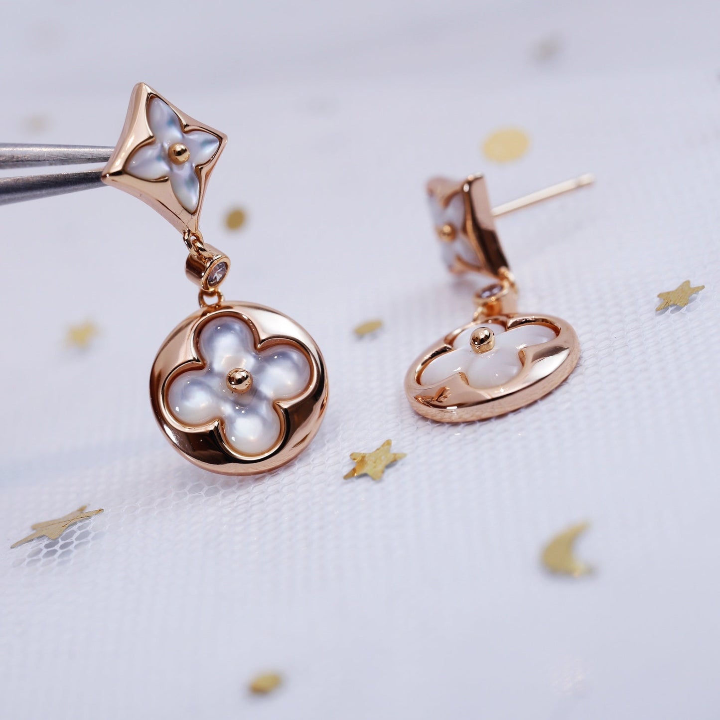 [Windsor Jewelry]STAR AND SUN PINK GOLD MOP DROP EARRINGS