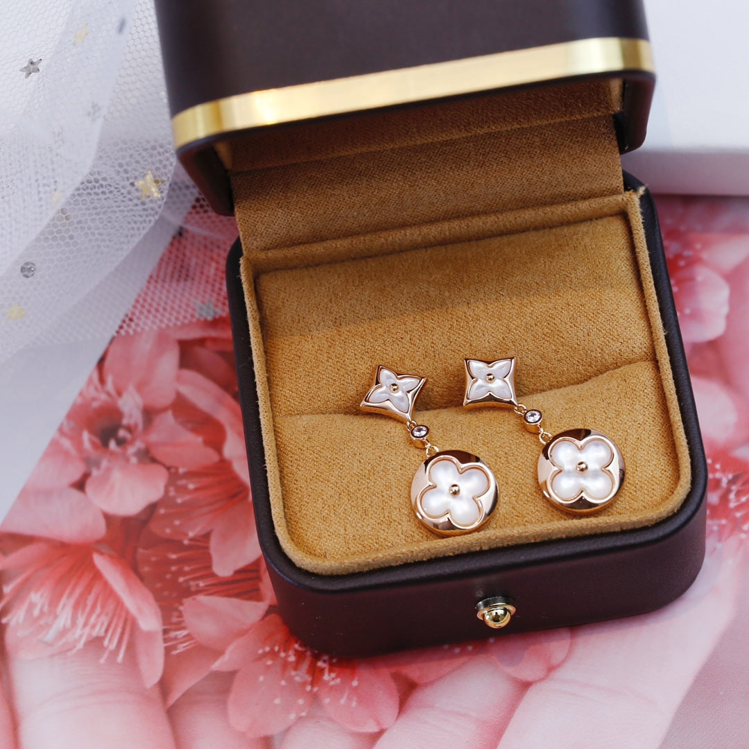 [Windsor Jewelry]STAR AND SUN PINK GOLD MOP DROP EARRINGS