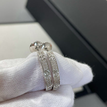 [Windsor Jewelry]LOVE DIAMOND SILVER HOOP EARRINGS