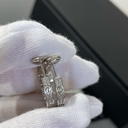 [Windsor Jewelry]LOVE DIAMOND SILVER HOOP EARRINGS