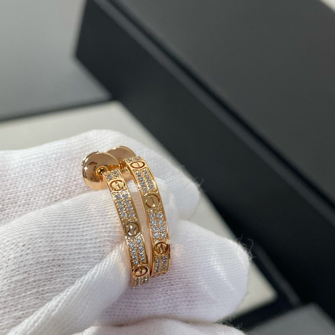 [Windsor Jewelry]LOVE DIAMOND PINK GOLD HOOP EARRINGS