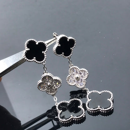[Windsor Jewelry]CLOVER 3 MOTIF DIAMOND ONYX SILVER EARRINGS