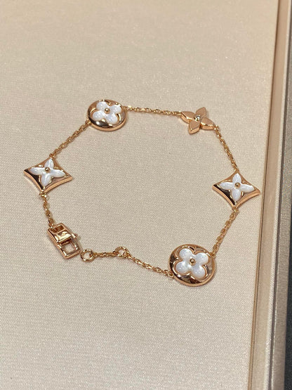 [Windsor Jewelry]STAR AND SUN 5 MOTIF MOP PINK GOLD BRACELET
