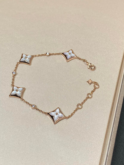 [Windsor Jewelry]STAR 4 MOTIF MOP DIAMOND PINK GOLD BRACELET