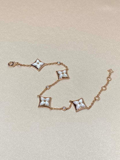 [Windsor Jewelry]STAR 4 MOTIF MOP DIAMOND PINK GOLD BRACELET