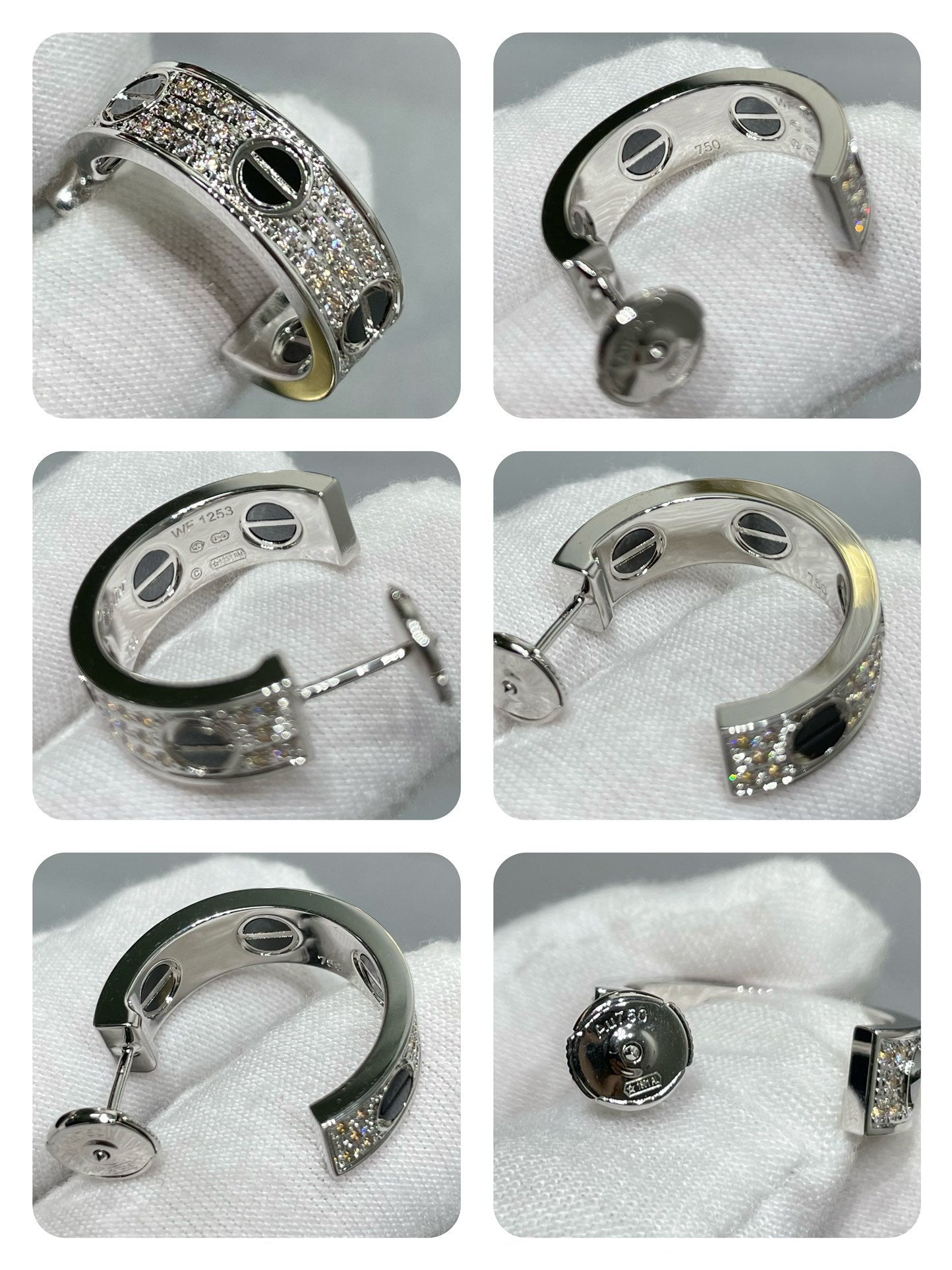 [Windsor Jewelry]LOVE CERAMIC DIAMOND PAVED SILVER EARRINGS