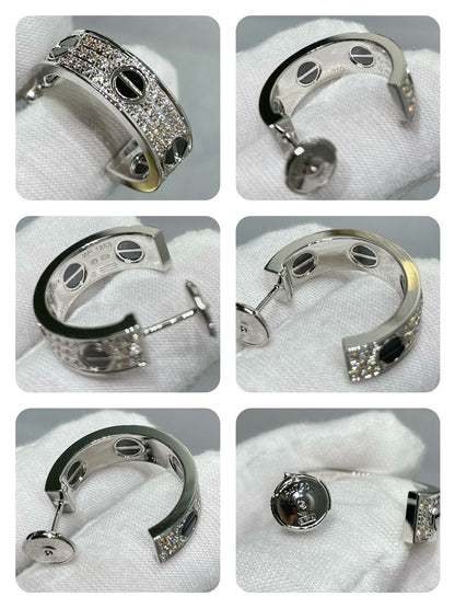 [Windsor Jewelry]LOVE CERAMIC DIAMOND PAVED SILVER EARRINGS