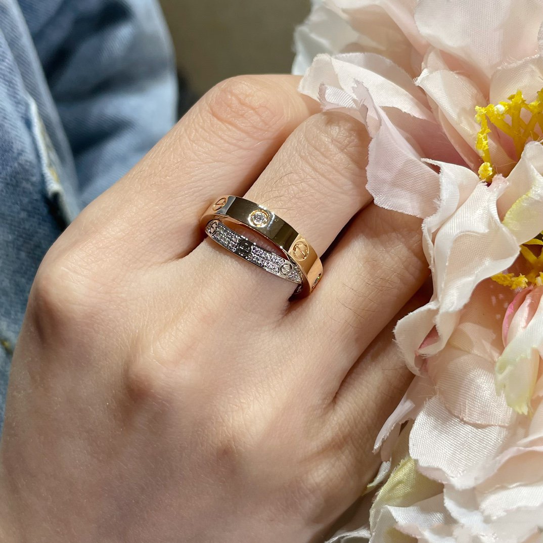 [Windsor Jewelry]LOVE PINK GOLD SILVER DIAMOND DOUBLE RING