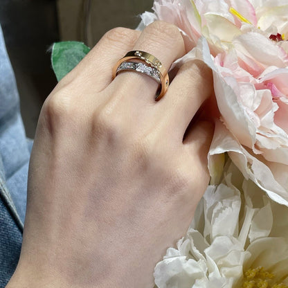 [Windsor Jewelry]LOVE PINK GOLD SILVER DIAMOND DOUBLE RING
