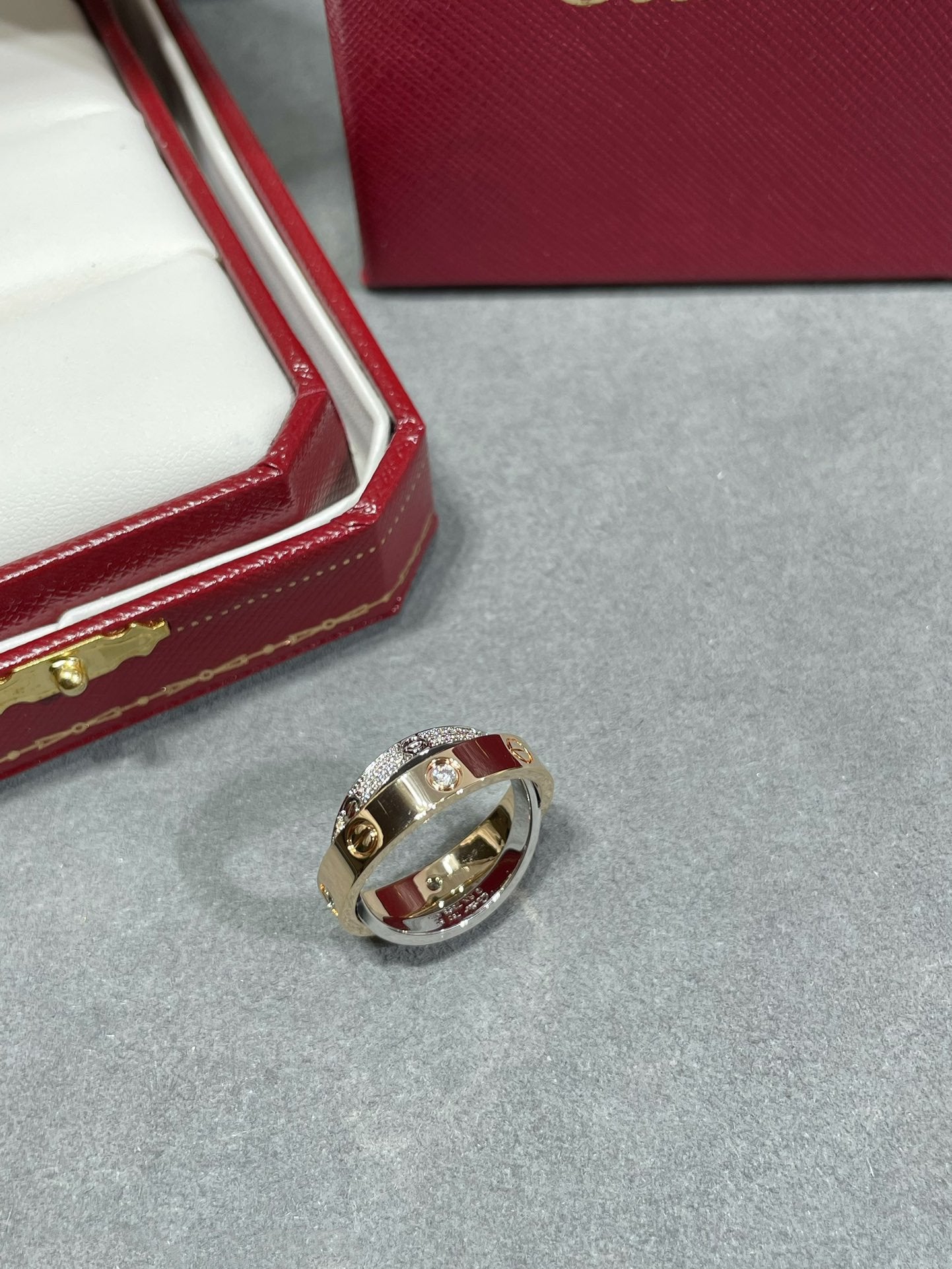 [Windsor Jewelry]LOVE PINK GOLD SILVER DIAMOND DOUBLE RING