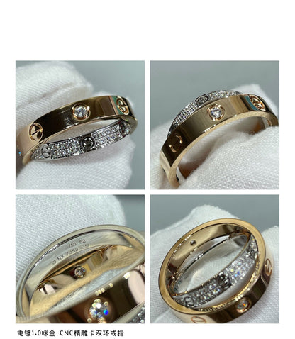 [Windsor Jewelry]LOVE PINK GOLD SILVER DIAMOND DOUBLE RING