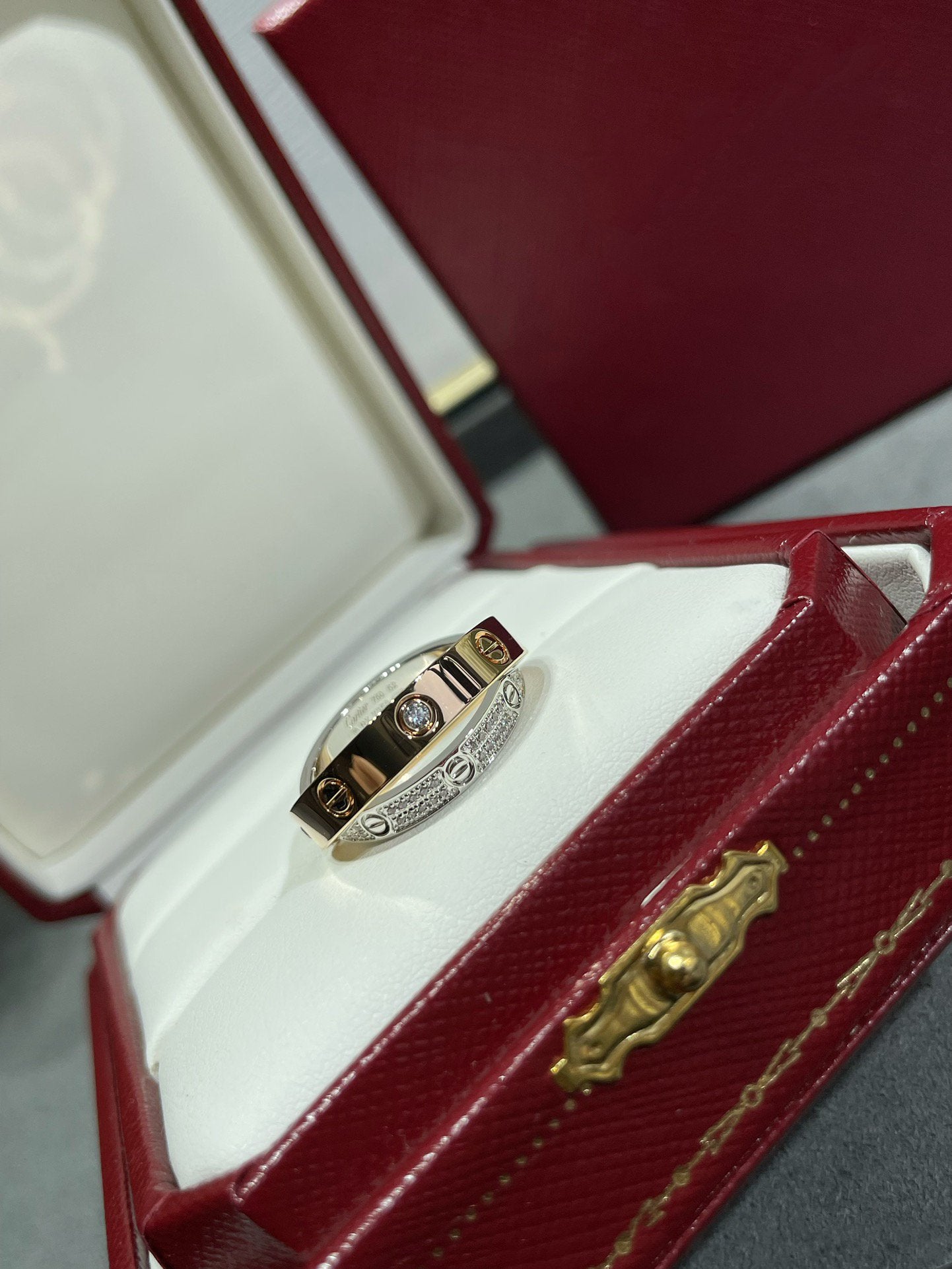 [Windsor Jewelry]LOVE PINK GOLD SILVER DIAMOND DOUBLE RING