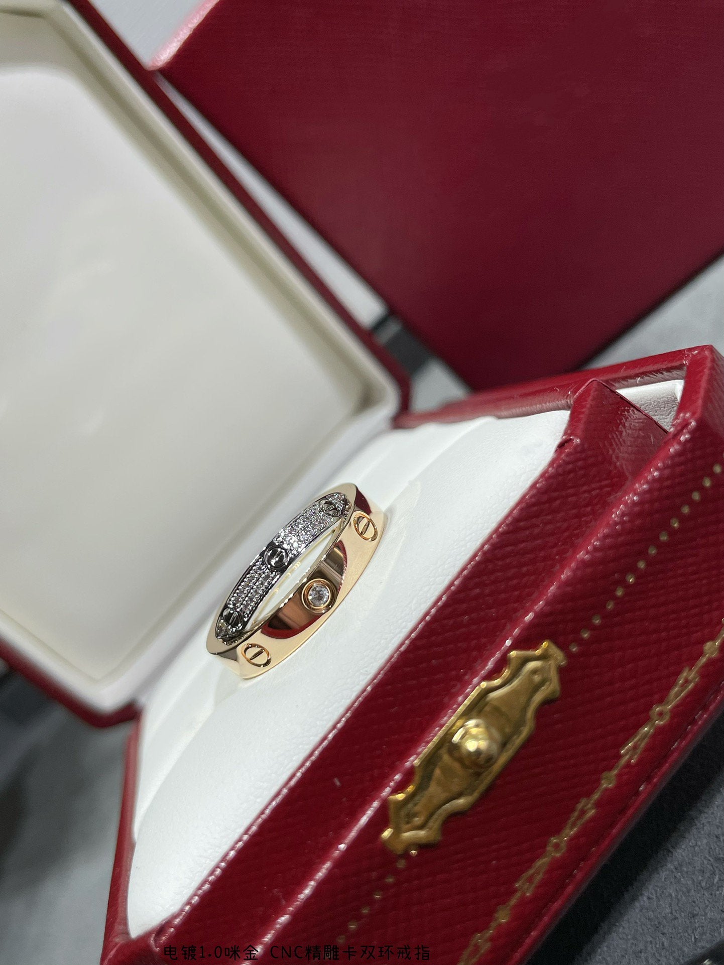 [Windsor Jewelry]LOVE PINK GOLD SILVER DIAMOND DOUBLE RING