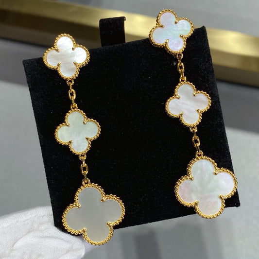 [Windsor Jewelry]CLOVER MOP 3 MOTIFS GOLD EARRINGS