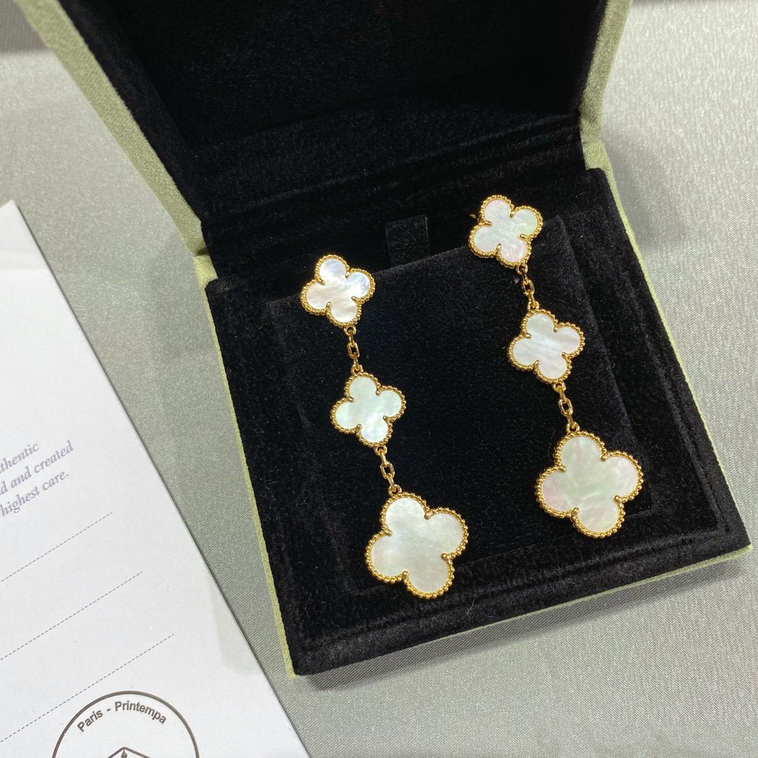 [Windsor Jewelry]CLOVER MOP 3 MOTIFS GOLD EARRINGS