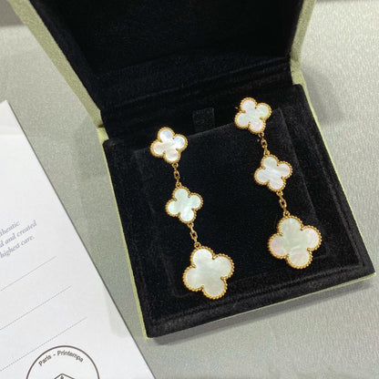 [Windsor Jewelry]CLOVER MOP 3 MOTIFS GOLD EARRINGS