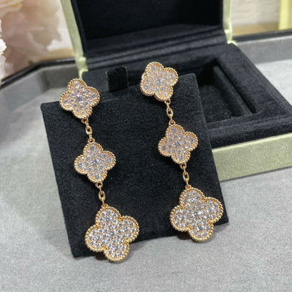 [Windsor Jewelry]CLOVER 3 MOTIFS DIAMOND PAVED ROSE GOLD EARRINGS