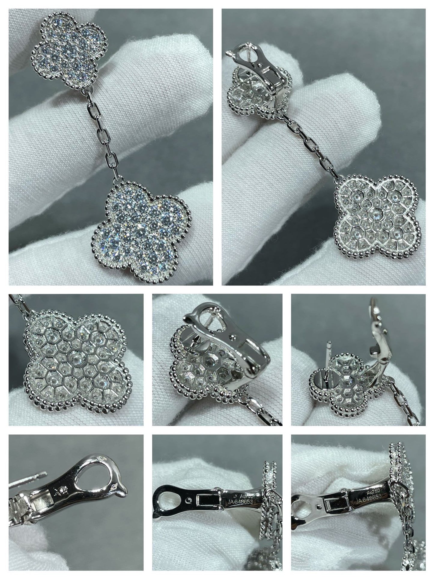 [Windsor Jewelry]CLOVER 2 MOTIFS DIAMOND PAVED SILVER EARRINGS