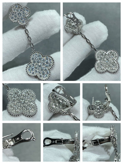 [Windsor Jewelry]CLOVER 2 MOTIFS DIAMOND PAVED SILVER EARRINGS