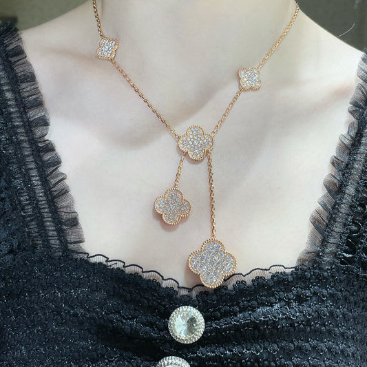 [Windsor Jewelry]CLOVER 6 MOTIF DIAMOND PAVED NECKLACE
