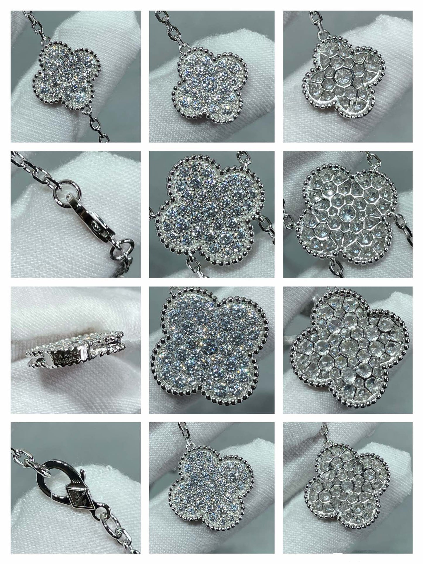 [Windsor Jewelry]CLOVER 6 MOTIF DIAMOND PAVED NECKLACE