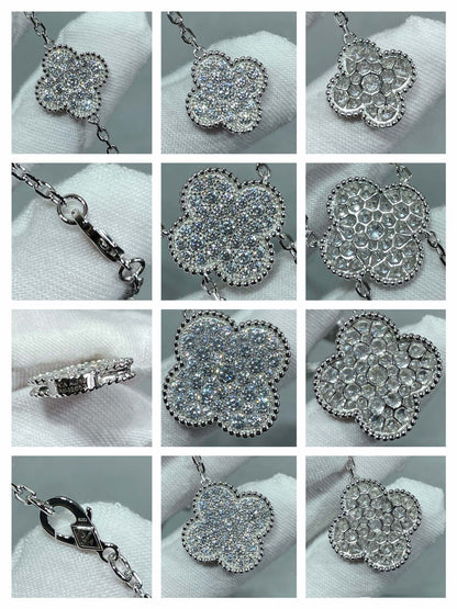 [Windsor Jewelry]CLOVER 6 MOTIF DIAMOND PAVED NECKLACE