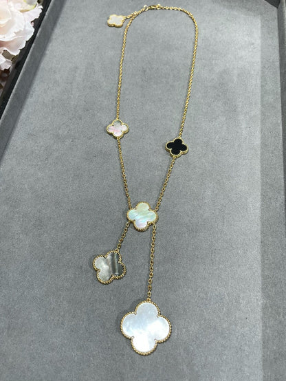 [Windsor Jewelry]CLOVER 6 MOTIF MOP ONYX GOLD NECKLACE
