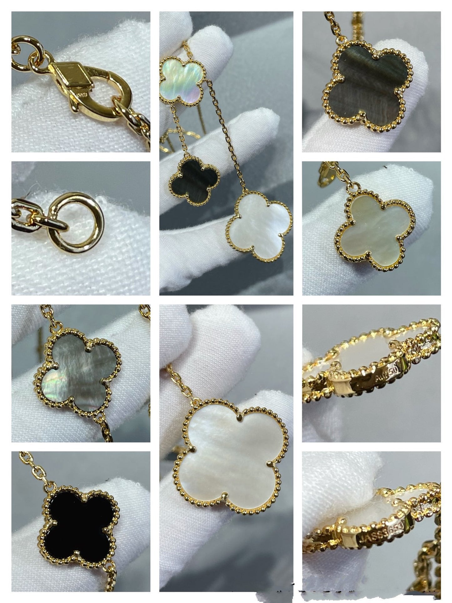 [Windsor Jewelry]CLOVER 6 MOTIF MOP ONYX GOLD NECKLACE