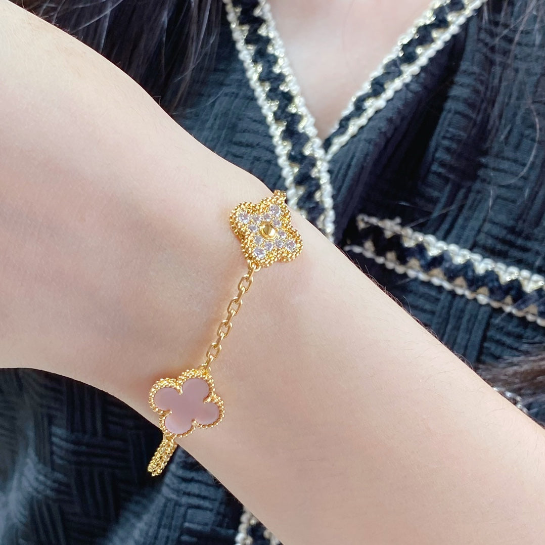 [Windsor Jewelry]CLOVER 5 MOTIF DIAMOND PINK MOP PINK GOLD BRACELET