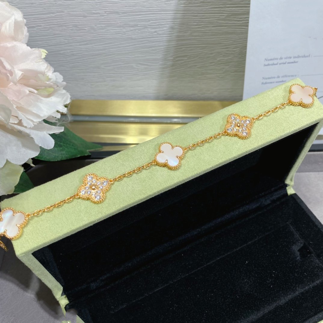 [Windsor Jewelry]CLOVER 5 MOTIF DIAMOND PINK MOP PINK GOLD BRACELET