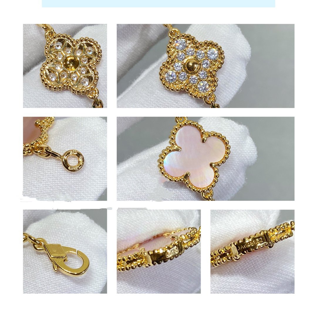 [Windsor Jewelry]CLOVER 5 MOTIF DIAMOND PINK MOP PINK GOLD BRACELET