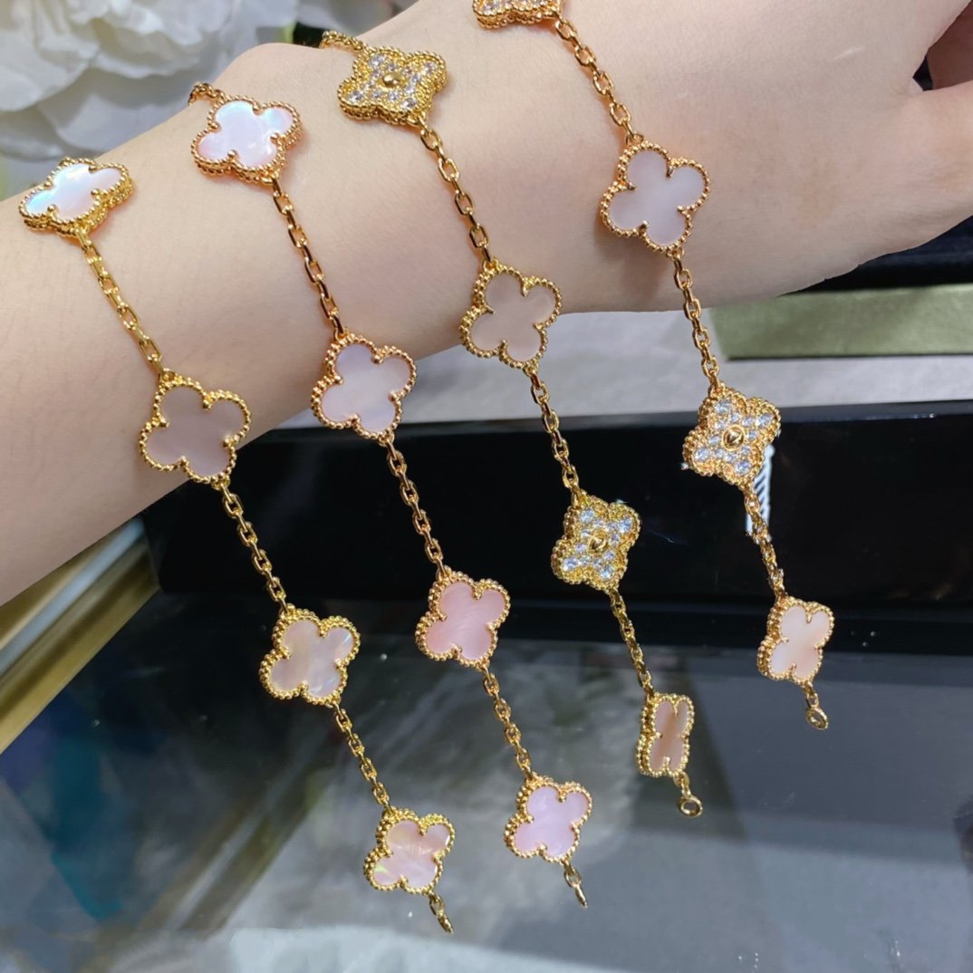 [Windsor Jewelry]CLOVER 5 MOTIF DIAMOND PINK MOP PINK GOLD BRACELET