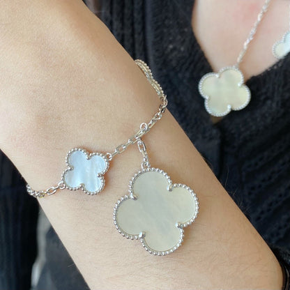 [Windsor Jewelry]CLOVER 5 MOTIF WHITE MOP SILVER BRACELET