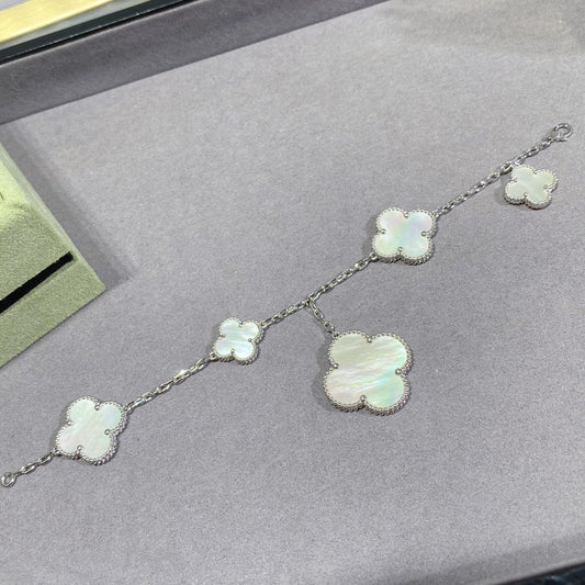 [Windsor Jewelry]CLOVER 5 MOTIF WHITE MOP SILVER BRACELET