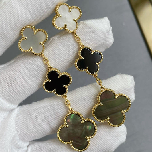 [Windsor Jewelry]CLOVER 3 MOTIF MOP ONYX DARK MOP PINK GOLD EARRINGS