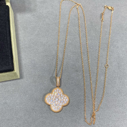[Windsor Jewelry]CLOVER 25MM LARGE PEDANT DIAMOND PAVED LONG NECKLACE