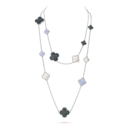 [Windsor Jewelry]CLOVER 16 MOTIF CHALCEDONY MOP SILVER NECKLACE