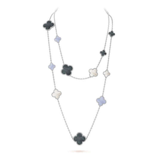 [Windsor Jewelry]CLOVER 16 MOTIF CHALCEDONY MOP SILVER NECKLACE