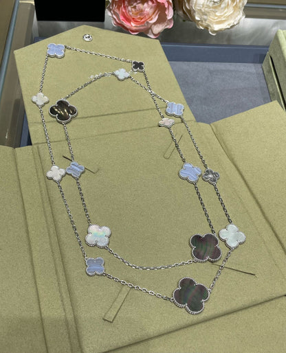 [Windsor Jewelry]CLOVER 16 MOTIF CHALCEDONY MOP SILVER NECKLACE