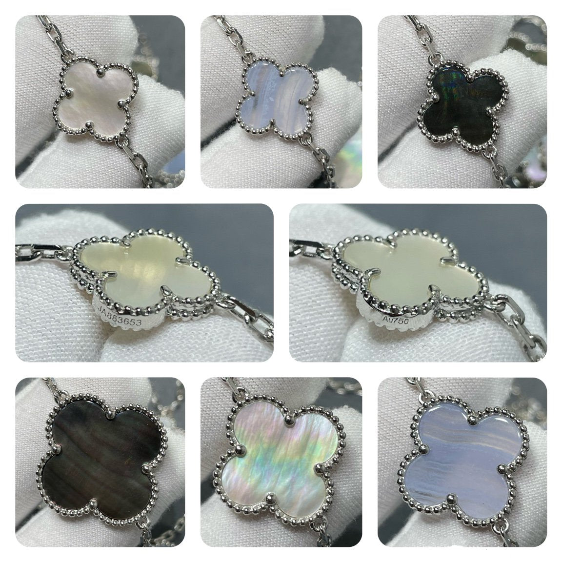 [Windsor Jewelry]CLOVER 16 MOTIF CHALCEDONY MOP SILVER NECKLACE