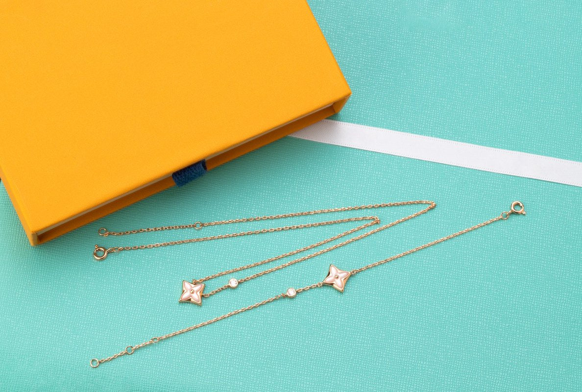 [Windsor Jewelry]STAR PINK MOP 1 DIAMOND PINK GOLD NECKLACE