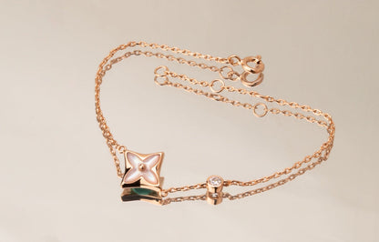 [Windsor Jewelry]STAR PINK MOP 1 DIAMOND PINK GOLD NECKLACE