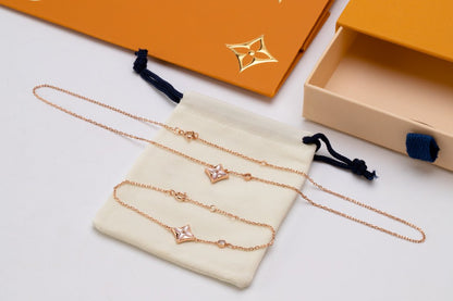 [Windsor Jewelry]STAR PINK MOP 1 DIAMOND PINK GOLD NECKLACE