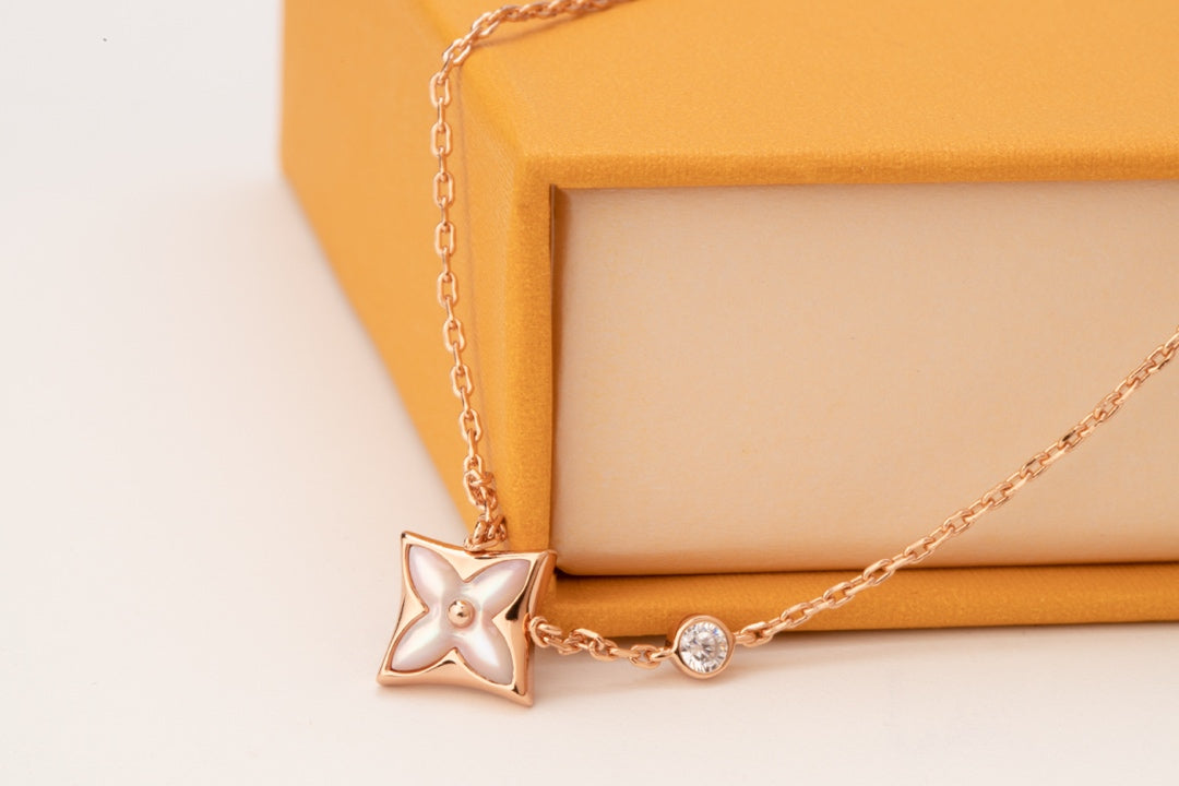 [Windsor Jewelry]STAR PINK MOP 1 DIAMOND PINK GOLD NECKLACE
